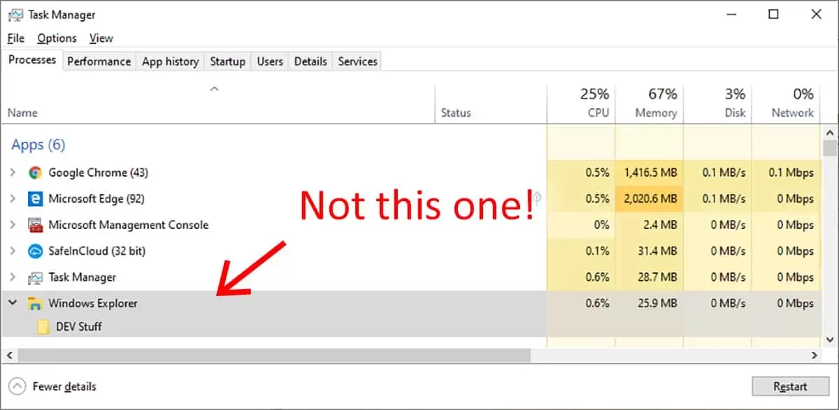 Not this instance of windows explorer