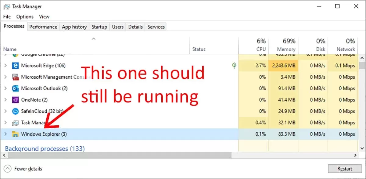 One windows explorer still open