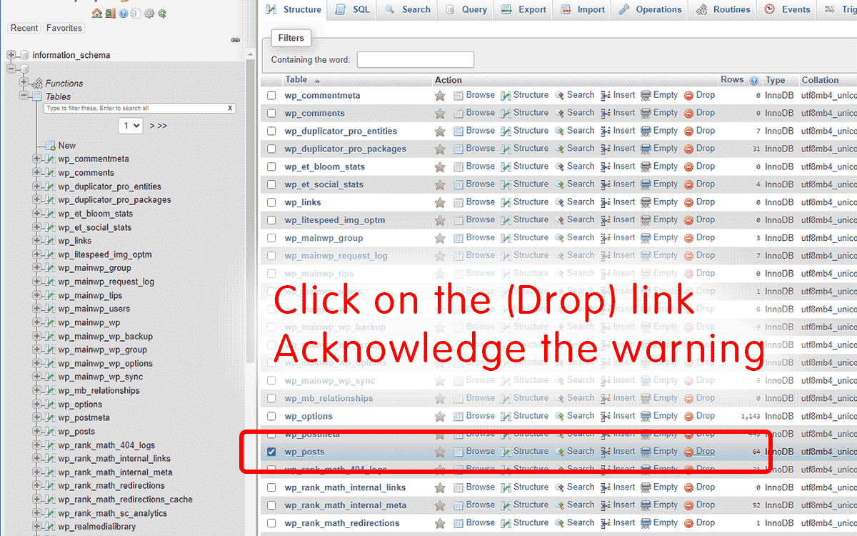 Delete drop the dirty malware sql table 1 10