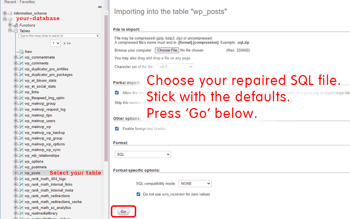 Phpmyadmin import malware repaired sql table 11