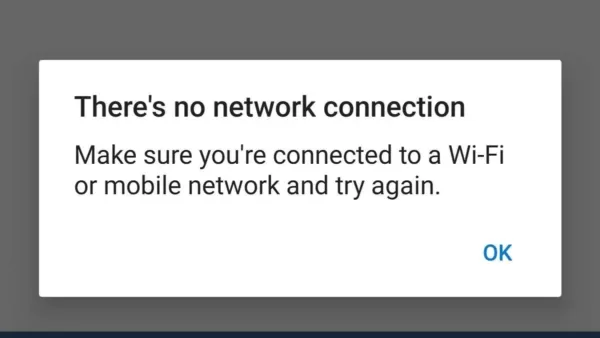 OneDrive "There's no network connection" on mobile app