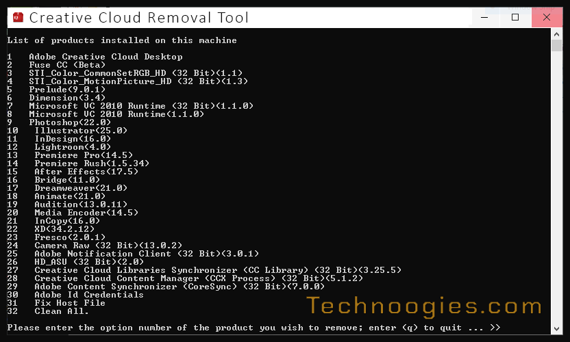 Adobe creative cloud removal tool dialog op2 3
