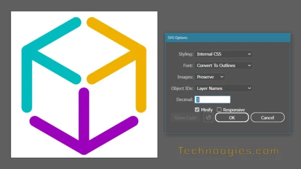 Adobe Illustrator export SVG options menu for ensuring WordPress compatibility