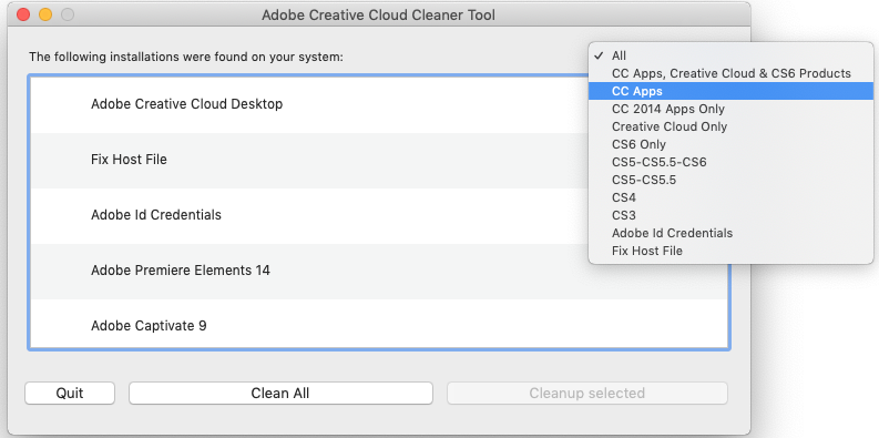 Creative cleaner tool top right menu dialog mac 5